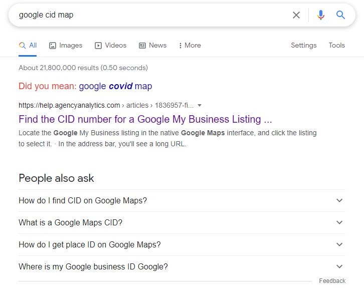 Nhập từ khóa “google cid map” để tìm được trang hướng dẫn của AgencyAnalytics
