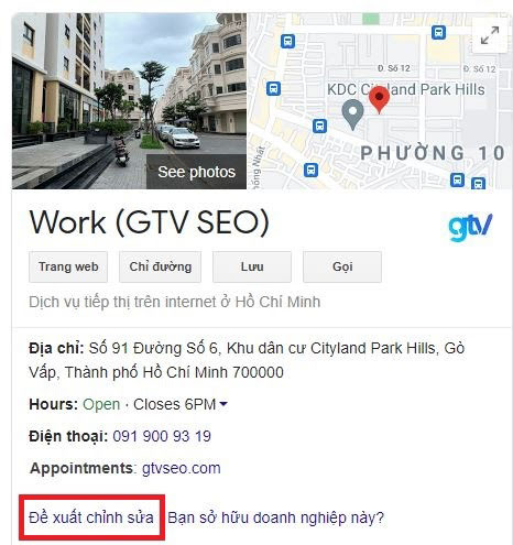 thay đổi thông tin google my business