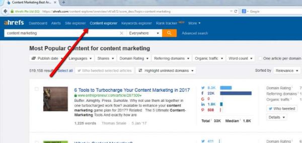 tìm kiếm nội dung content explorer