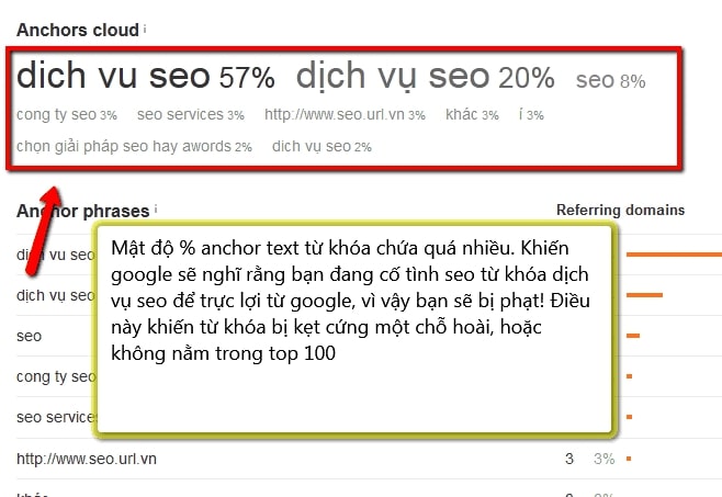 Tối ưu mật độ anchor text quá liều sẽ khiến cho website bị Google phạt.