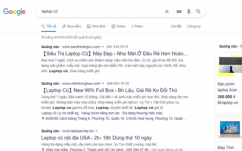 kết quả tìm kiếm khi chưa fake ip