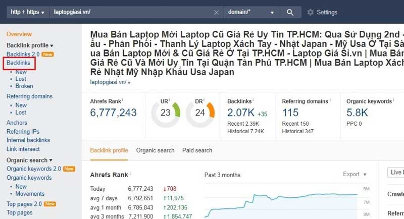 xem và chọn lọc backlink, xem backlink đối thủ