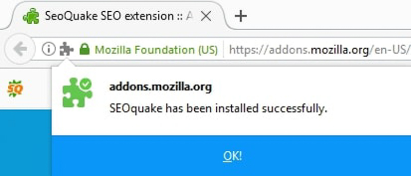 SEOquake Firefox đã được cài đặt thành công.