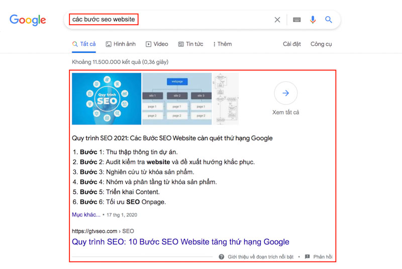 Truy xuất thông tin cho từ khóa các bước seo website