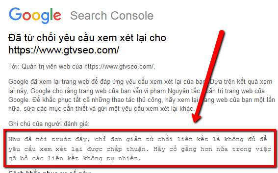 google từ chối yêu cầu disavow