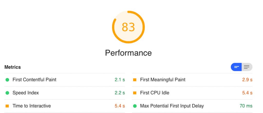 Lighthouse tạo ra bảng Performance Rating