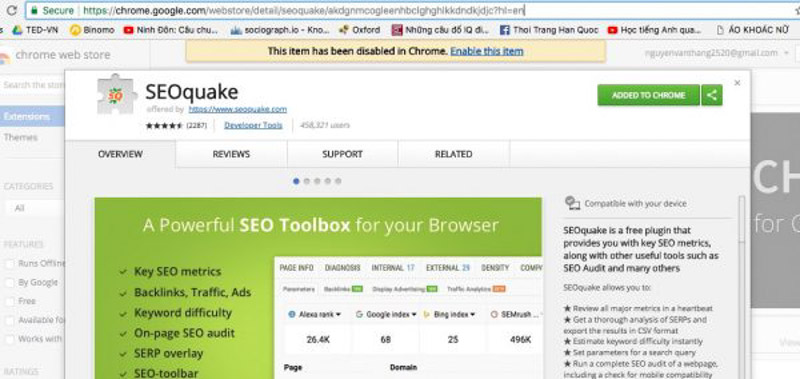 Cách cài đặt SEOquake Addon Chrome