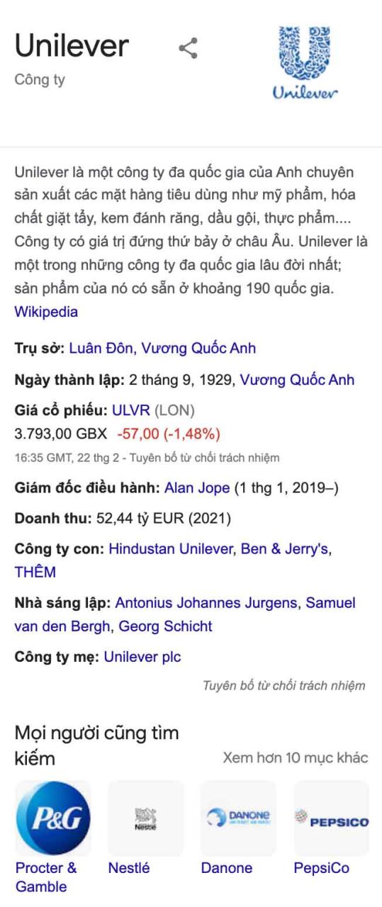 knowledge graph của unilever