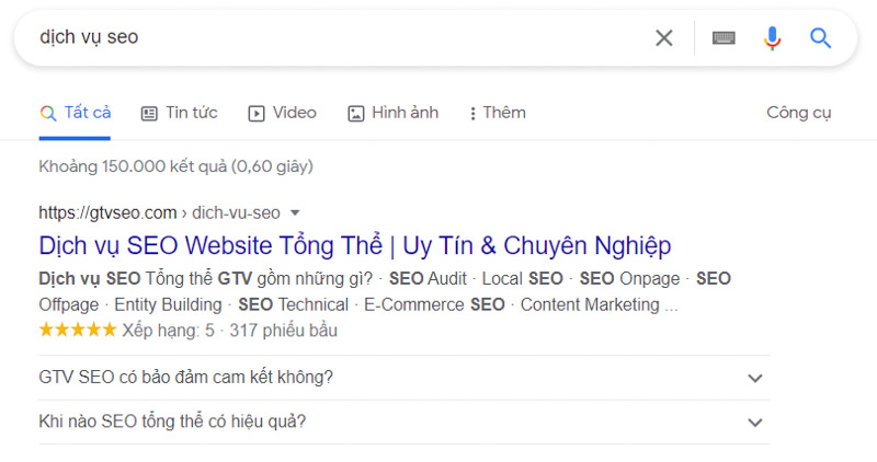 Từ khóa “dịch vụ seo” được tô đậm lên