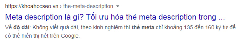 Số kí tự chuẩn meta description